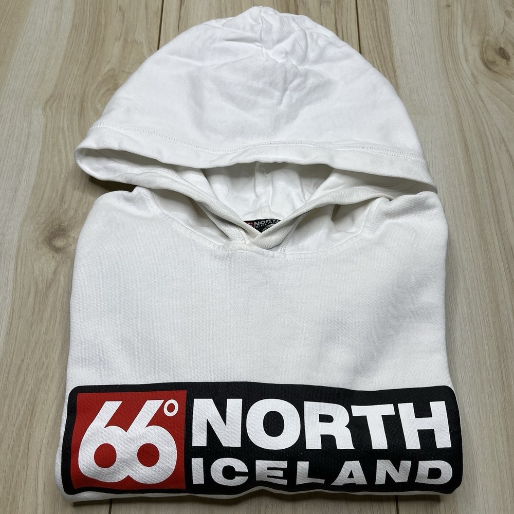 66 Degrees North Iceland Logan Hoodie Logo Sweater Women's Small White Pocket